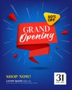 Grand opening sale red paper design on blue background
