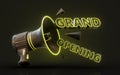 grand opening sign in retro neon glowing light banner 3d render concept