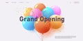 grand opening web banner with bunch of round colorful air balloons on red background with golden confetti, modern style Royalty Free Stock Photo