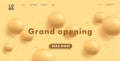 Grand opening web banner for shopping mall website home page placeholder with yellow round 3d balloons on yellow background