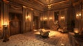 Grand and Opulent Golden Hotel Room with Chandeliers