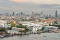 Grand Palace along the Chaophraya river at dusk, Bangkok, Thailand