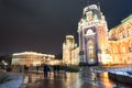 The grand palace in Tsaritsyno museum and park reserve during Christmas time, tourists go sightseeing.