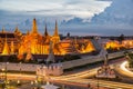 Grand palace at twilight with light from traffic in Bangkok, Thailand Royalty Free Stock Photo