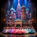 Grand Performance at Bolshoi Theater with Ballet Dancers and St. Basil's Cathedral