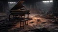 A Grand piano in a abandoned destroyed room. Generative ai