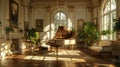 The Grand Piano in a Decorative Cozy European Living Room Royalty Free Stock Photo