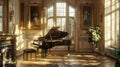 The Grand Piano in a Decorative Cozy European Living Room Royalty Free Stock Photo