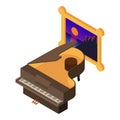 Grand piano icon isometric vector. Keyboard music instrument next to painting Royalty Free Stock Photo