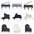 Grand piano icons set, flat style Royalty Free Stock Photo