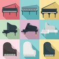 Grand piano icons set, flat style Royalty Free Stock Photo