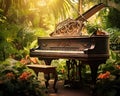 grand piano in magic frytale garden.
