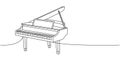 Grand piano one line continuous drawing. Musical instruments continuous one line illustration. Vector minimalist linear