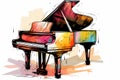 grand piano painted in colorful graphic poster