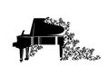 Grand piano and rose flowers black and white vector outline