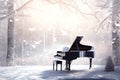 The grand piano silhouette on the snow in winter season with snow forest the concept a song about winter, Generative AI Royalty Free Stock Photo