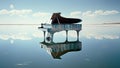 Piano sitting on clearing sea. sky. surreal. Generative AI. Beautiful scenery. Instrument