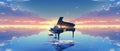 Piano sitting on clearing sea. sky. surreal. Generative AI. Beautiful scenery. Instrument