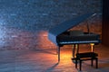 Grand Piano on the stage of concert hall or small jazz club Royalty Free Stock Photo
