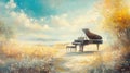 Grand Piano in a Sunlit Field Royalty Free Stock Photo