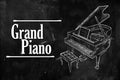 Grand Piano typography drawing on blackboard