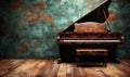Grand piano in vintage room with textured wall Royalty Free Stock Photo