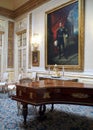 Grand Piano in the Waiting Room, Interiors of Queluz National Palace, near Lisbon, Portugal