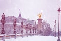 Grand Place, Alexander 3 bridge, Paris under snow Royalty Free Stock Photo