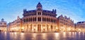 Grand Place in Brussel, panorama at night, Belgium Royalty Free Stock Photo