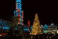 Grand Place, Brussels, Belgium with Christmas lights Royalty Free Stock Photo