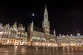 Grand Place buildings from Brussels at night, Belgium Royalty Free Stock Photo