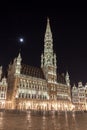 Grand Place buildings from Brussels at night, Belgium Royalty Free Stock Photo