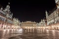 Grand Place buildings from Brussels at night, Belgium Royalty Free Stock Photo