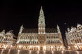 Grand Place buildings from Brussels at night, Belgium Royalty Free Stock Photo