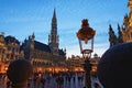 The Grand place Grote Markt is the central square of medieval Brussels. Beautiful view during sunset at spring. Belgium. Brussel Royalty Free Stock Photo