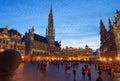 The Grand place Grote Markt is the central square of medieval Brussels. Beautiful view during sunset at spring. Royalty Free Stock Photo