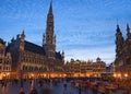 The Grand place Grote Markt is the central square of medieval Brussels. Beautiful view during sunset at spring Royalty Free Stock Photo
