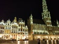 Grand Place Grote Markt, the main square, in Brussels, Belgium, during the night, with illuminated buildings Royalty Free Stock Photo