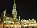 Grand Place Grote Markt, the main square, in Brussels, Belgium, during the night, with illuminated buildings Royalty Free Stock Photo