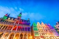 The Grand Place illuminated at night in Brussels, Belgium Royalty Free Stock Photo