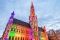 The Grand Place illuminated at night in Brussels, Belgium Royalty Free Stock Photo