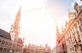 Grand place, large market historic square in center of Brussels, one most important tourist sites city. Gothic