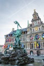 The Grand Place with the Statue of Brabo and City Hall of Antwerp, Belgium Royalty Free Stock Photo