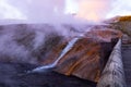 Grand Prismatic Spring flowing into Little Firehole River