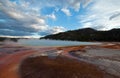 The Grand Prismatic Spring at sunset in the Midway Geyser Basin along the Firehole River in Yellowstone National Park in Wyoming Royalty Free Stock Photo