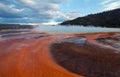 The Grand Prismatic Spring at sunset in the Midway Geyser Basin along the Firehole River in Yellowstone National Park in Wyoming Royalty Free Stock Photo