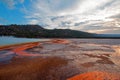 The Grand Prismatic Spring at sunset in the Midway Geyser Basin along the Firehole River in Yellowstone National Park Royalty Free Stock Photo