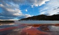 The Grand Prismatic Spring at sunset in the Midway Geyser Basin along the Firehole River in Yellowstone NP in Wyoming US Royalty Free Stock Photo