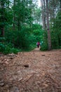 Grand Rapids, MI /USA - July 12th 2018: Hiking a long a wooded trail in Michigan