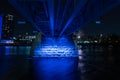 Grand Rapids, Michigan  USA - October 9 -2020: Blue Bridge of downtown Grand Rapids glows vibrant after dark Royalty Free Stock Photo